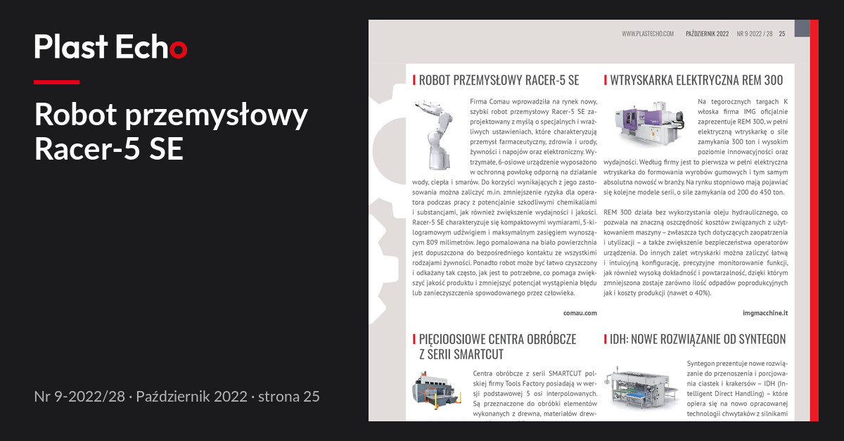 Robot przemysłowy Racer-5 SE | Plast Echo 9-2022/28, Październik 2022, s. 25