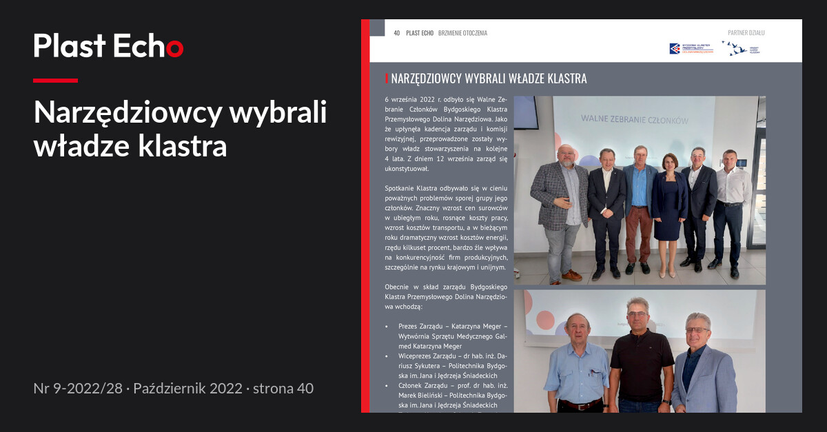 Narzędziowcy wybrali władze klastra | Plast Echo 9-2022/28, Październik 2022, s. 40