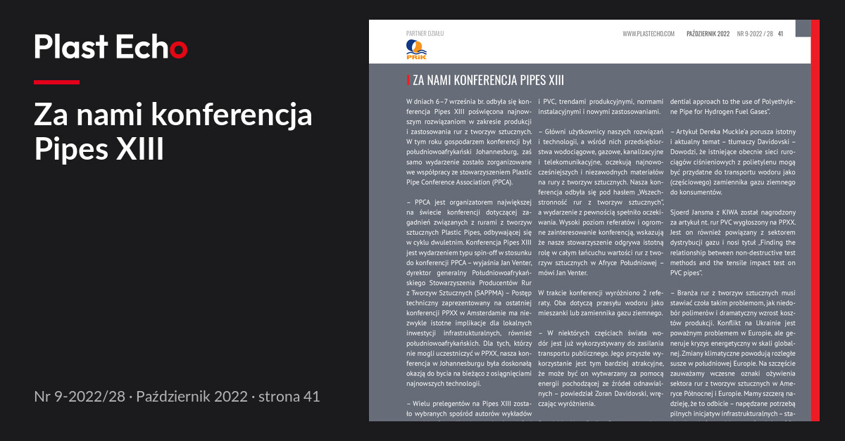 Za nami konferencja Pipes XIII | Plast Echo 9-2022/28, Październik 2022, s. 41