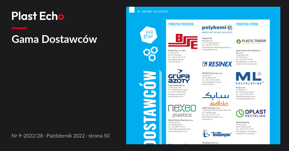 Gama Dostawców | Plast Echo 9-2022/28, Październik 2022, s. 50