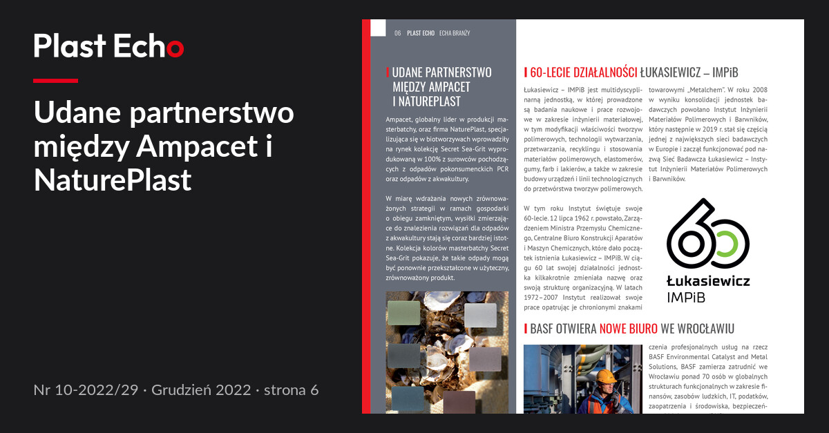 Udane partnerstwo między Ampacet i NaturePlast | Plast Echo 10-2022/29, Grudzień 2022, s. 6