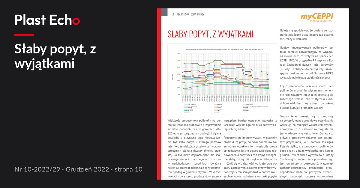 Słaby popyt, z wyjątkami | Plast Echo 10-2022/29, Grudzień 2022, s. 10