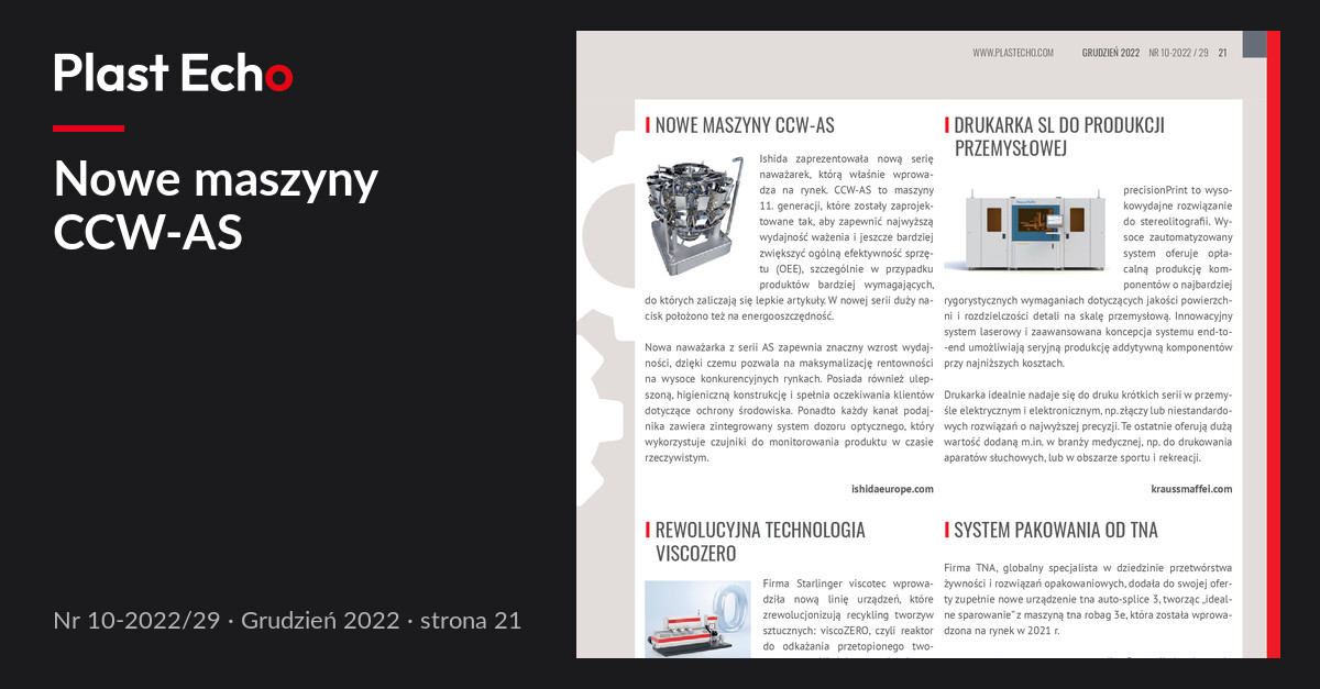 Nowe maszyny CCW-AS | Plast Echo 10-2022/29, Grudzień 2022, s. 21