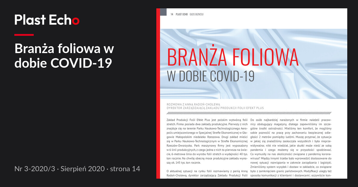 Branża foliowa w dobie COVID-19 | Plast Echo 3-2020/3, Sierpień 2020, s. 14