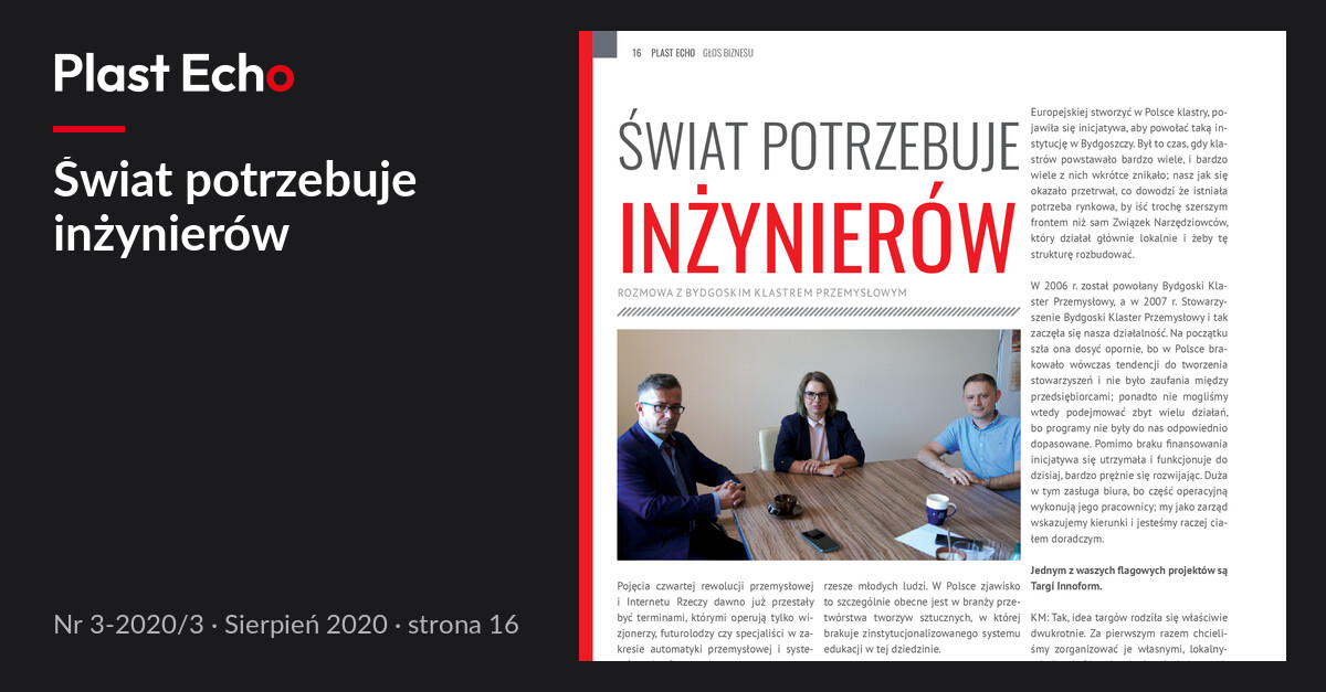 Świat potrzebuje inżynierów | Plast Echo 3-2020/3, Sierpień 2020, s. 16