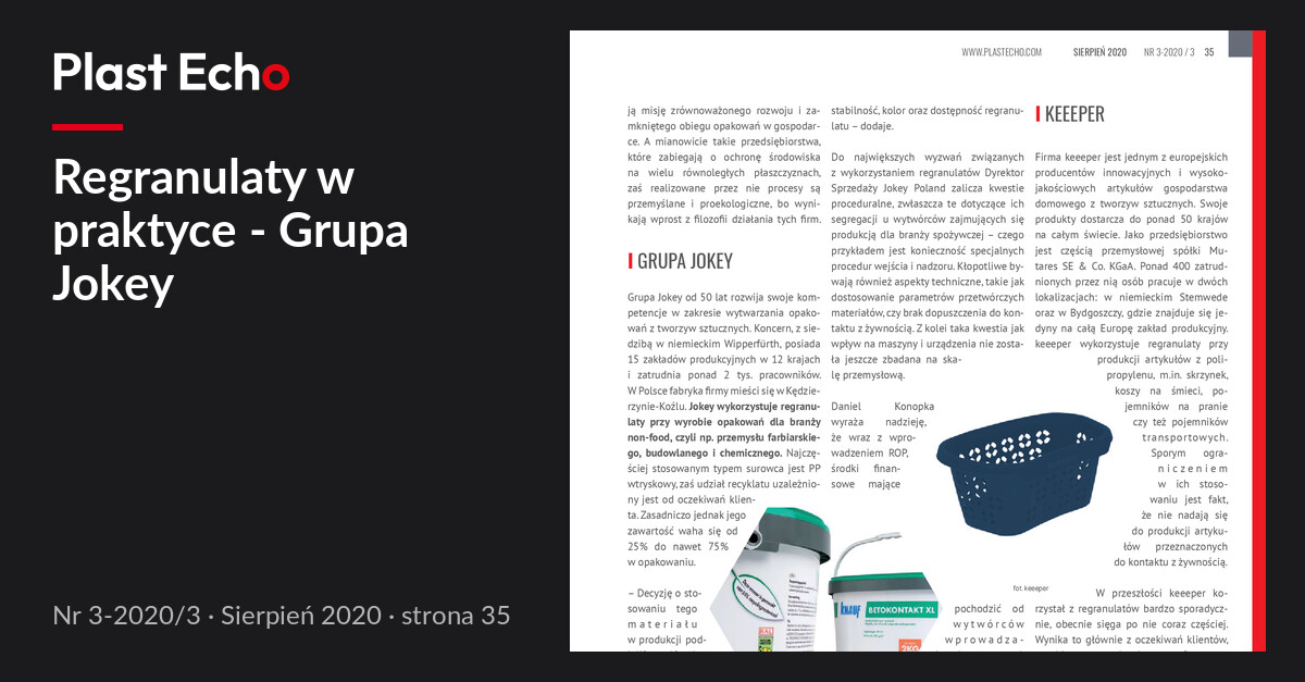 Regranulaty w praktyce - Grupa Jokey | Plast Echo 3-2020/3, Sierpień 2020, s. 35