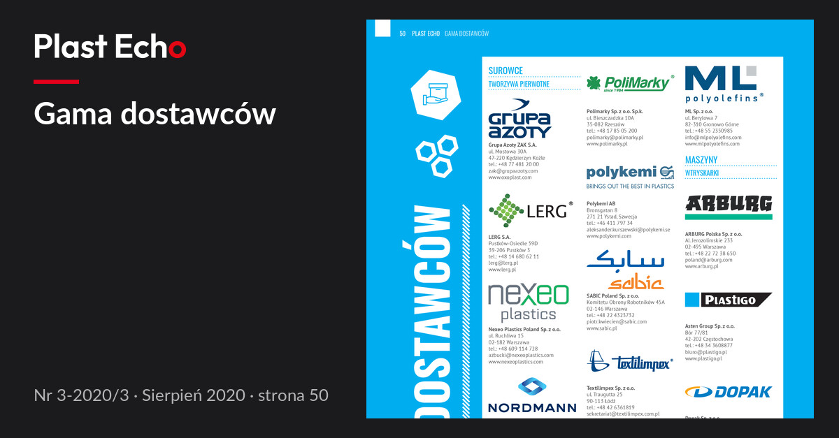 Gama dostawców | Plast Echo 3-2020/3, Sierpień 2020, s. 50