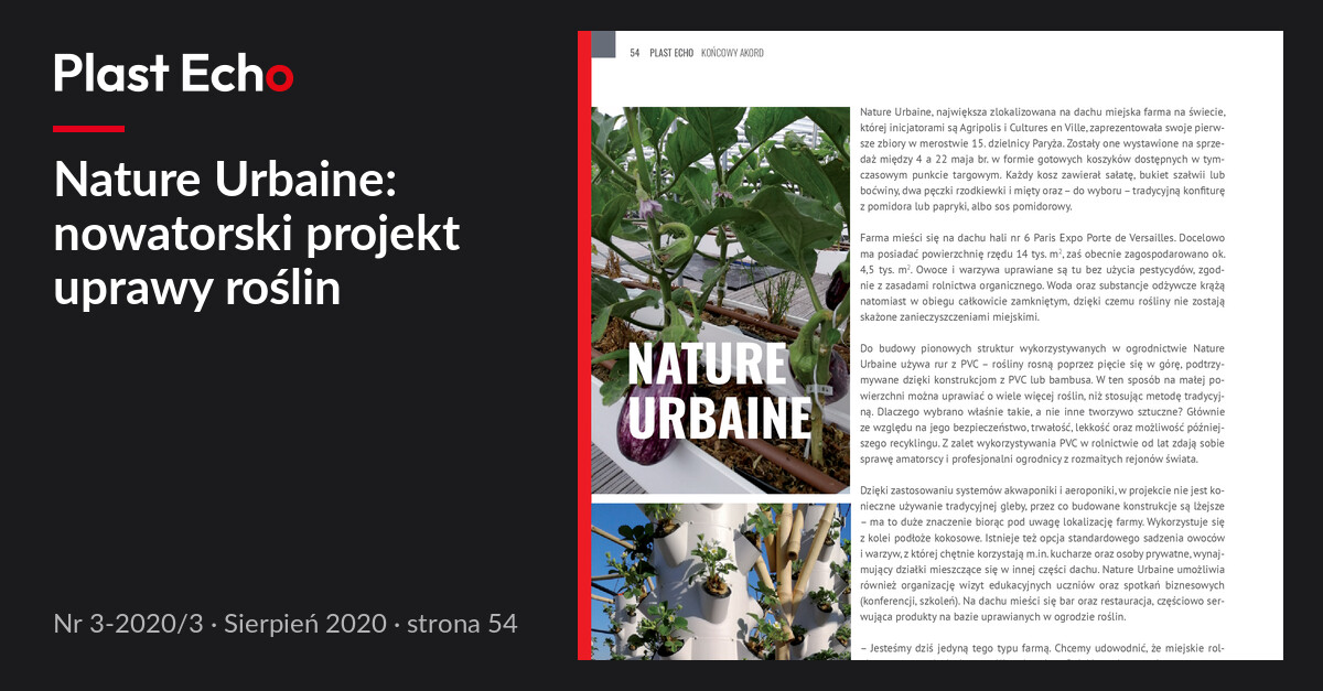 Nature Urbaine: nowatorski projekt uprawy roślin | Plast Echo 3-2020/3, Sierpień 2020, s. 54