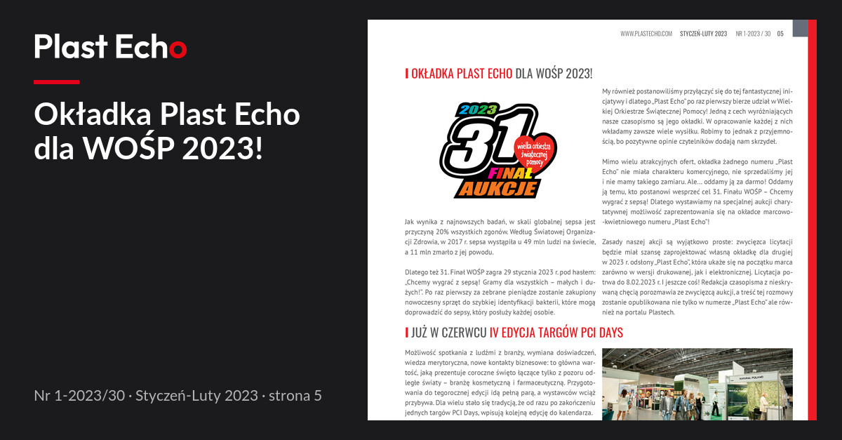Okładka Plast Echo dla WOŚP 2023! | Plast Echo 1-2023/30, Styczeń-Luty 2023, s. 5