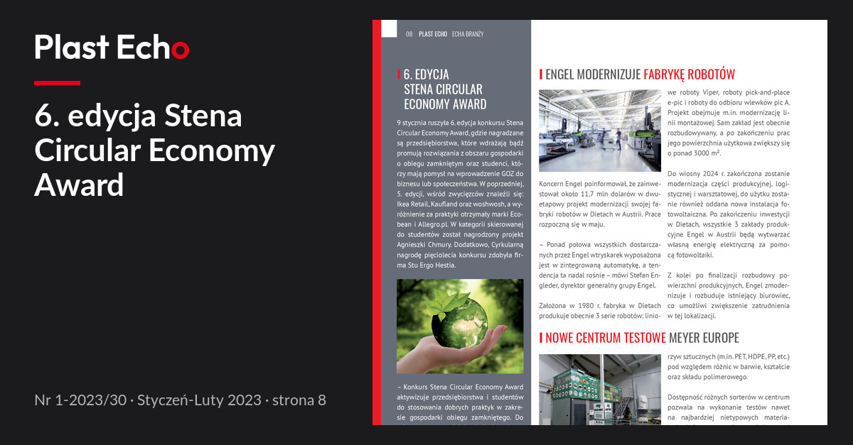 6. edycja Stena Circular Economy Award | Plast Echo 1-2023/30, Styczeń-Luty 2023, s. 8