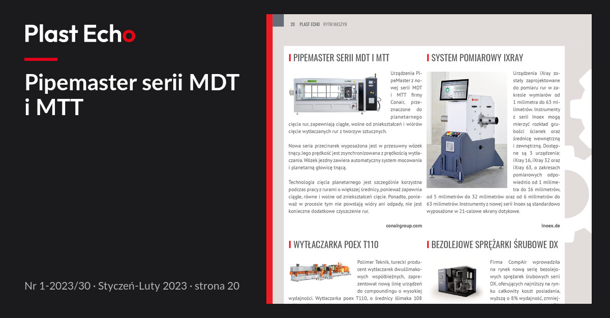 Pipemaster serii MDT i MTT | Plast Echo 1-2023/30, Styczeń-Luty 2023, s. 20