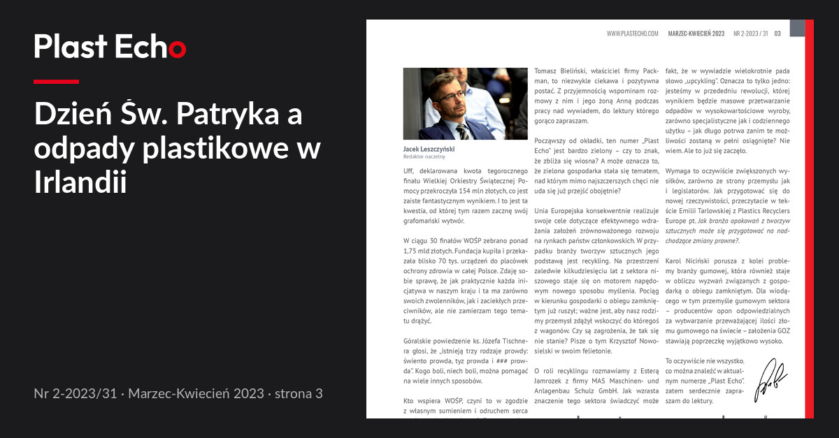 Dzień Św. Patryka a odpady plastikowe w Irlandii | Plast Echo 2-2023/31, Marzec-Kwiecień 2023, s. 3