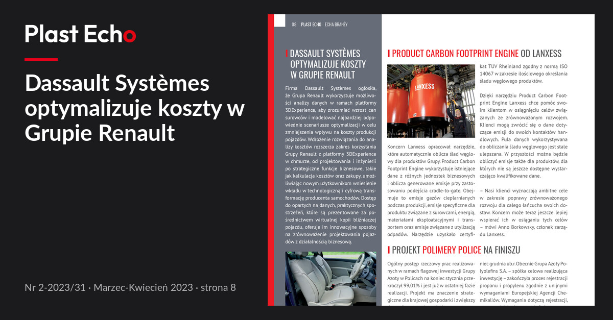 Dassault Systèmes optymalizuje koszty w Grupie Renault | Plast Echo 2-2023/31, Marzec-Kwiecień 2023, s. 8