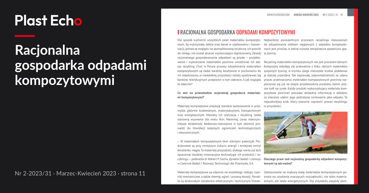 Racjonalna gospodarka odpadami kompozytowymi | Plast Echo 2-2023/31, Marzec-Kwiecień 2023, s. 11
