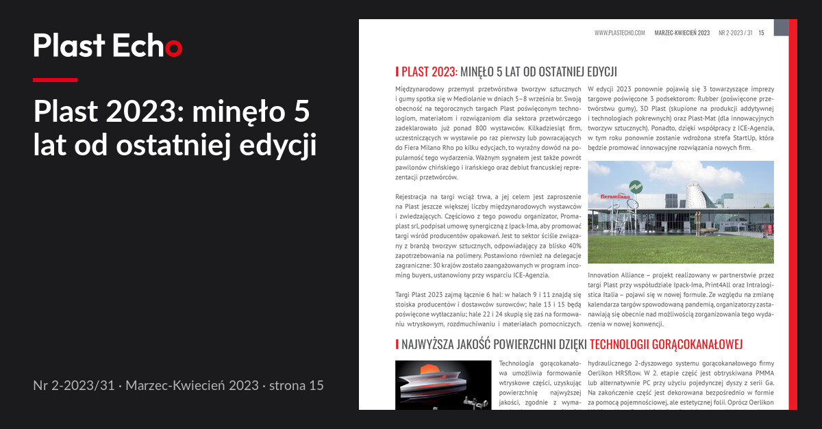 Plast 2023: minęło 5 lat od ostatniej edycji | Plast Echo 2-2023/31, Marzec-Kwiecień 2023, s. 15