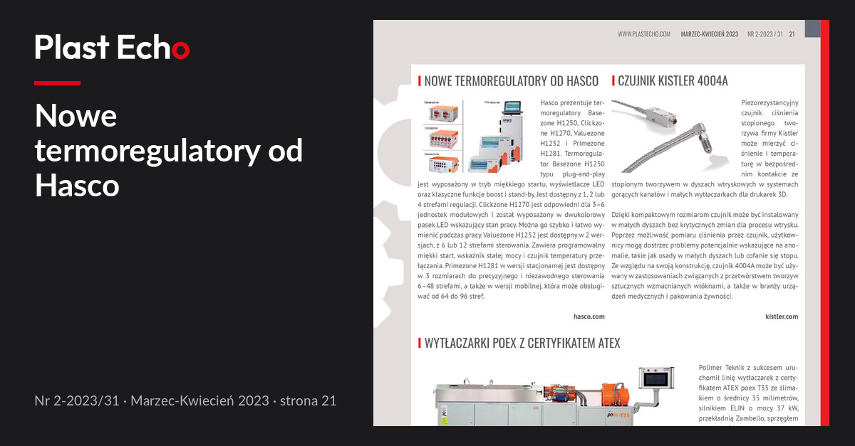 Nowe termoregulatory od Hasco | Plast Echo 2-2023/31, Marzec-Kwiecień 2023, s. 21