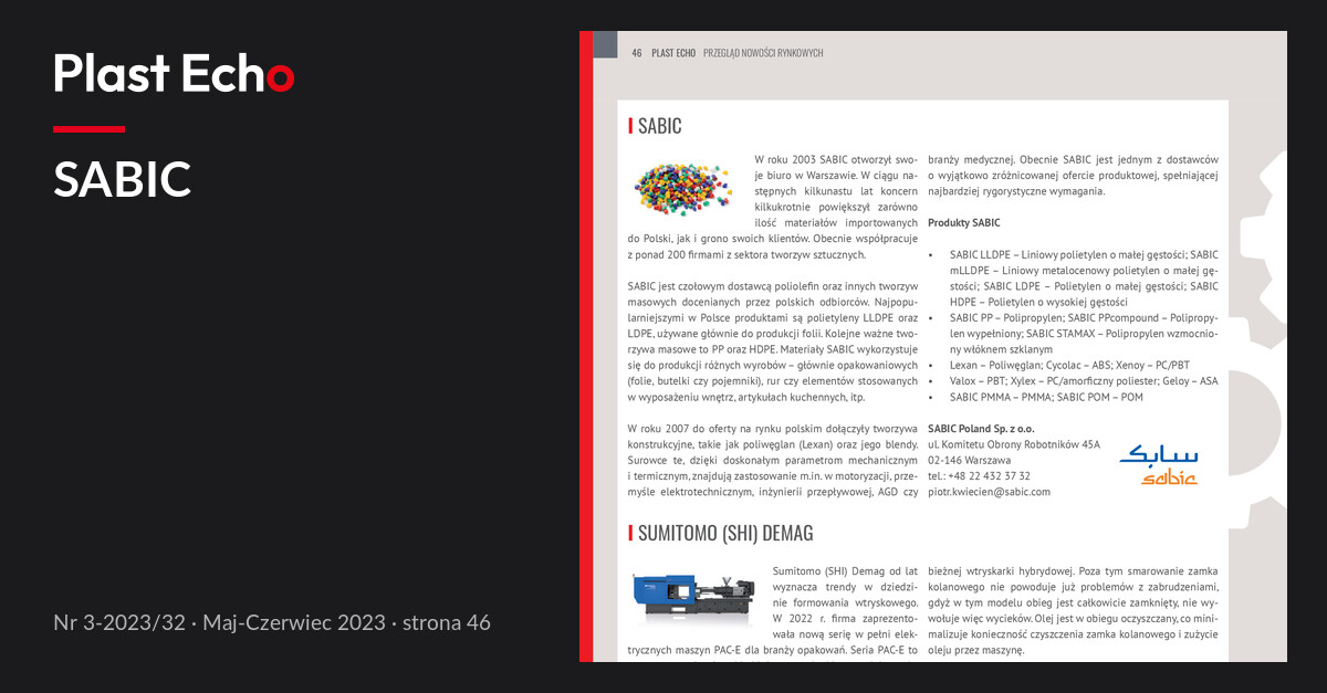 SABIC | Plast Echo 3-2023/32, Maj-Czerwiec 2023, s. 46
