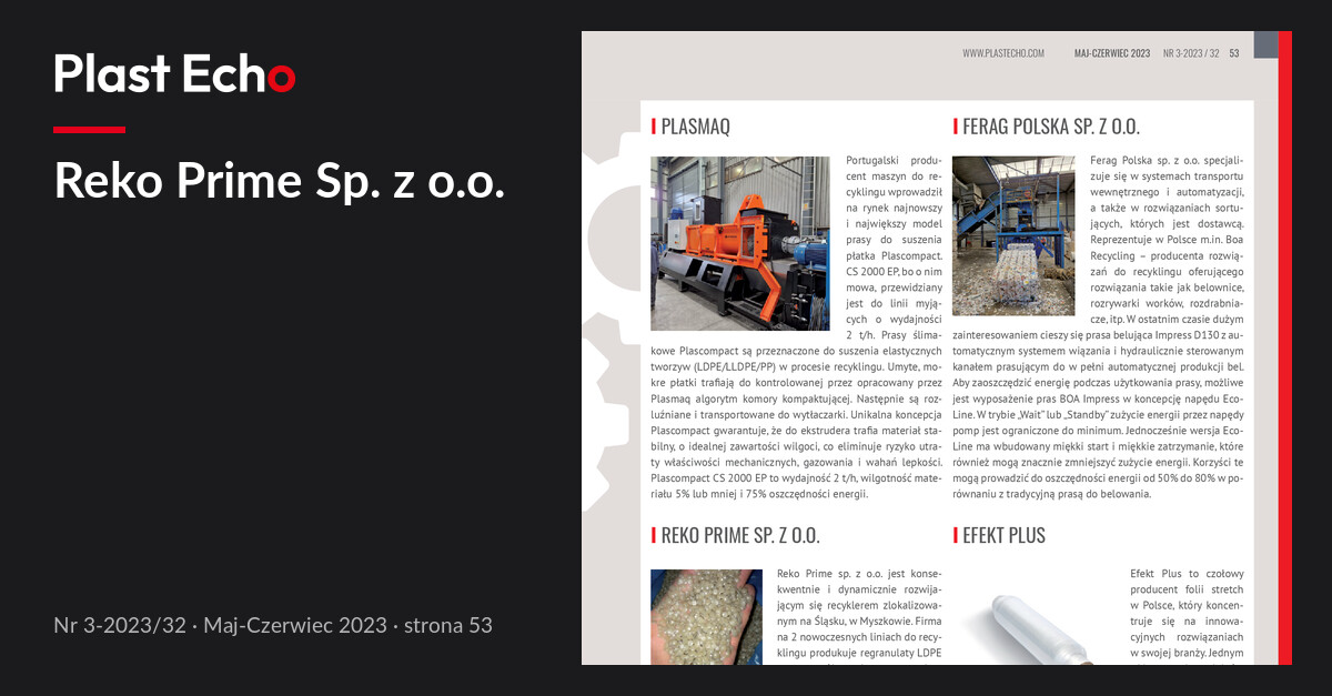 Reko Prime Sp. z o.o. | Plast Echo 3-2023/32, Maj-Czerwiec 2023, s. 53