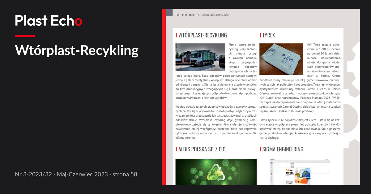 Wtórplast-Recykling | Plast Echo 3-2023/32, Maj-Czerwiec 2023, s. 58