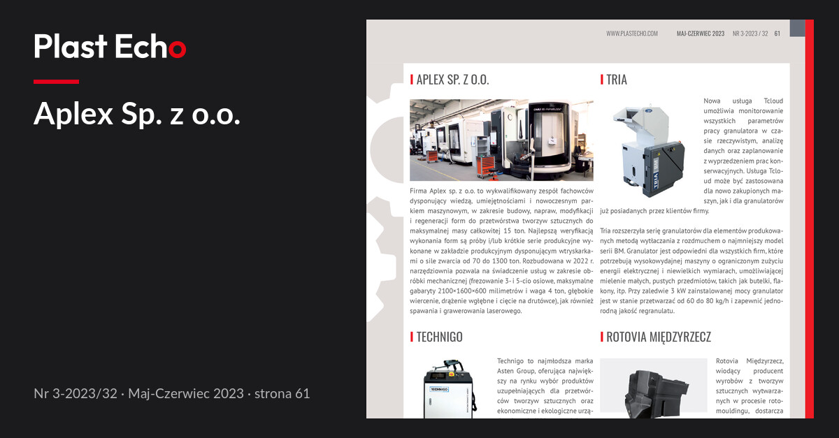 Aplex Sp. z o.o. | Plast Echo 3-2023/32, Maj-Czerwiec 2023, s. 61