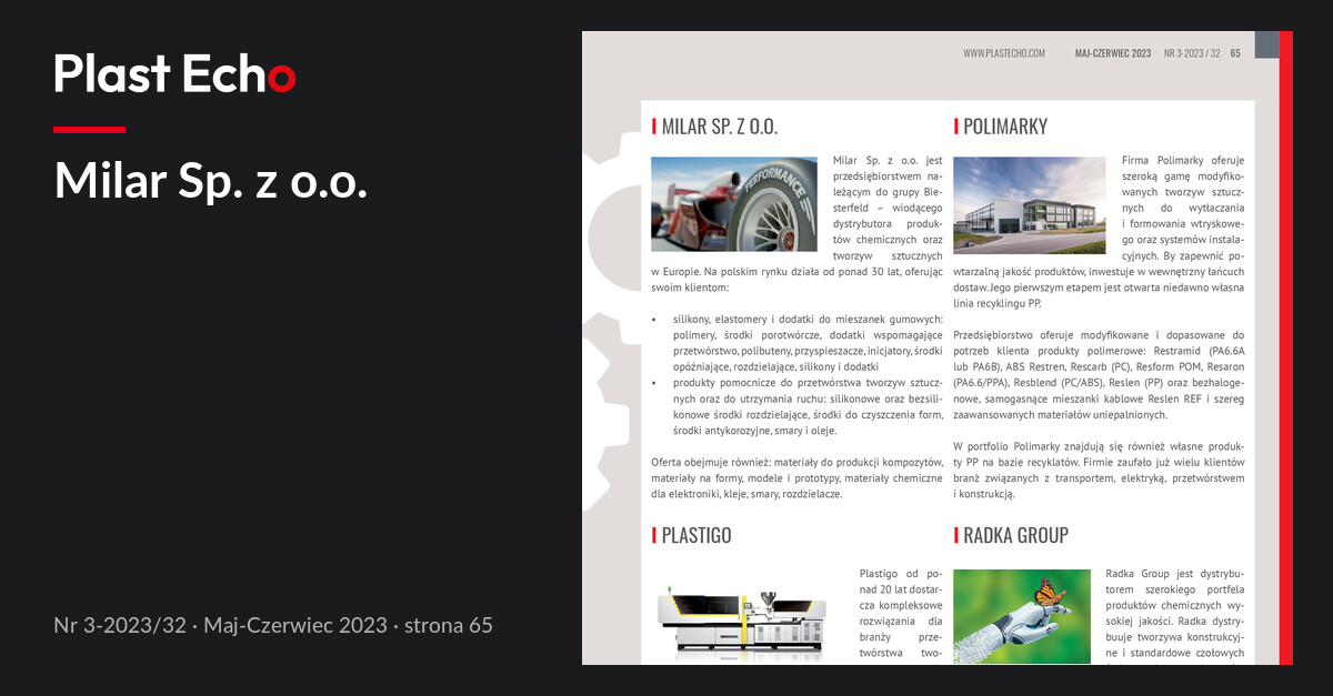 Milar Sp. z o.o. | Plast Echo 3-2023/32, Maj-Czerwiec 2023, s. 65