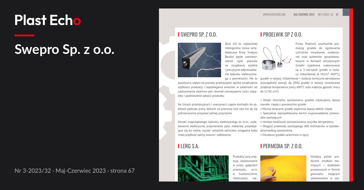 Swepro Sp. z o.o. | Plast Echo 3-2023/32, Maj-Czerwiec 2023, s. 67