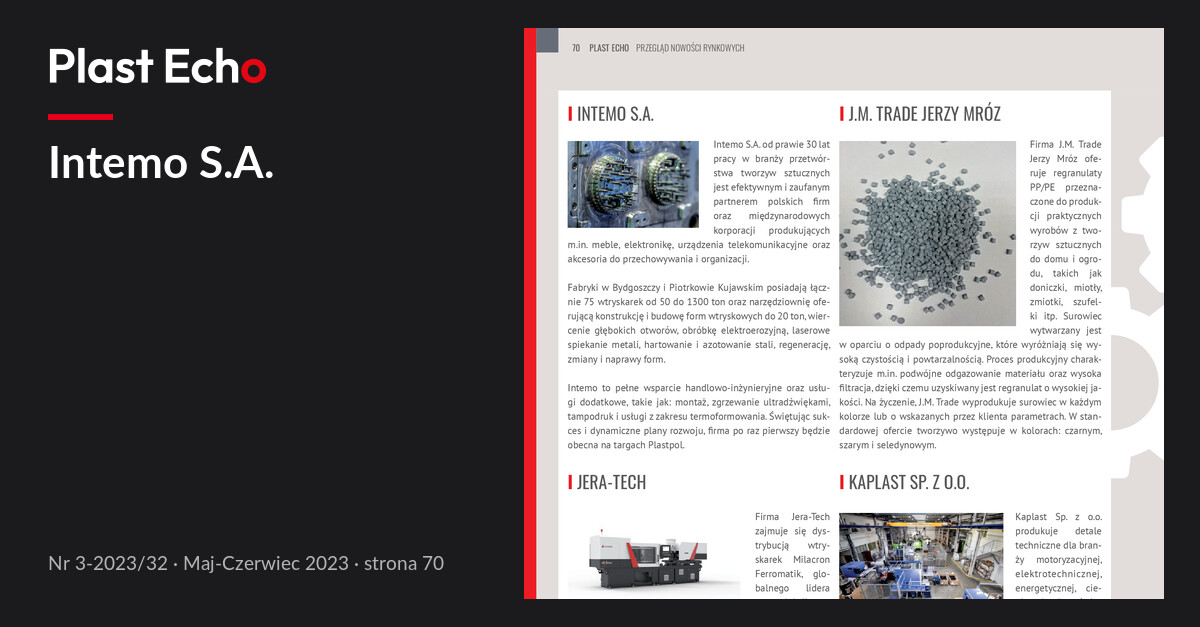 Intemo S.A. | Plast Echo 3-2023/32, Maj-Czerwiec 2023, s. 70