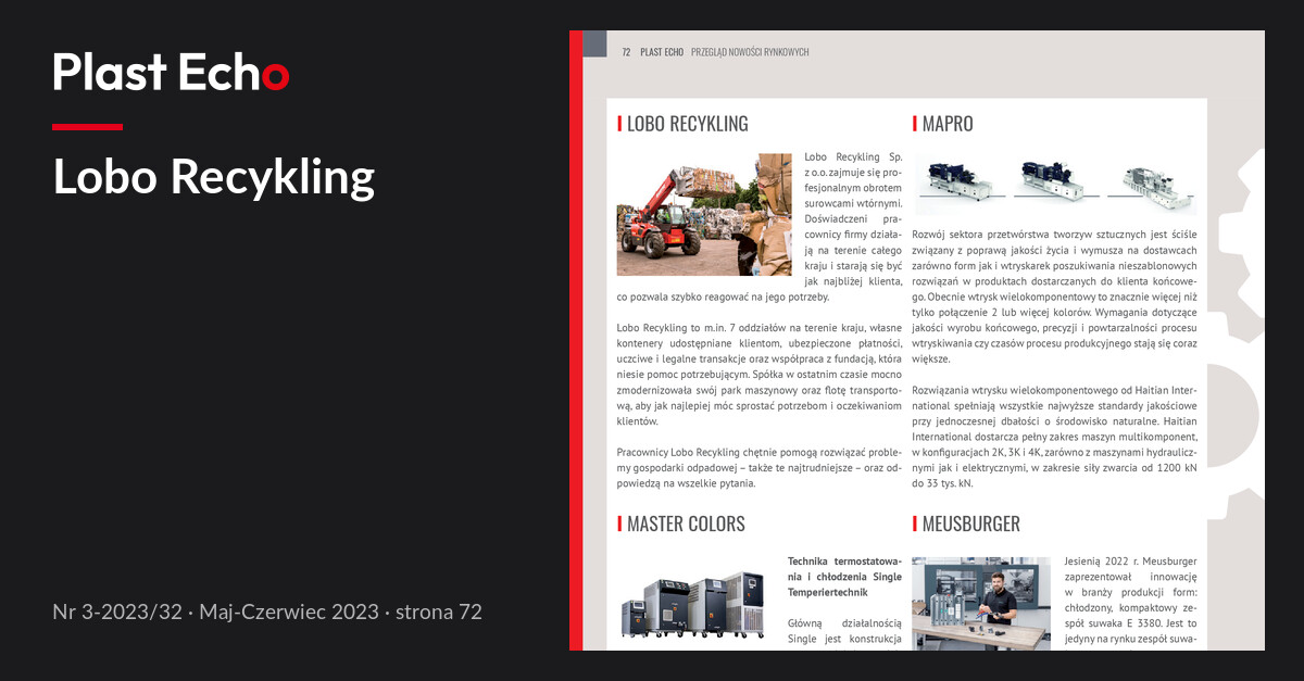 Lobo Recykling | Plast Echo 3-2023/32, Maj-Czerwiec 2023, s. 72
