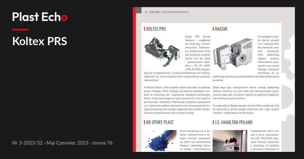 Koltex PRS | Plast Echo 3-2023/32, Maj-Czerwiec 2023, s. 76