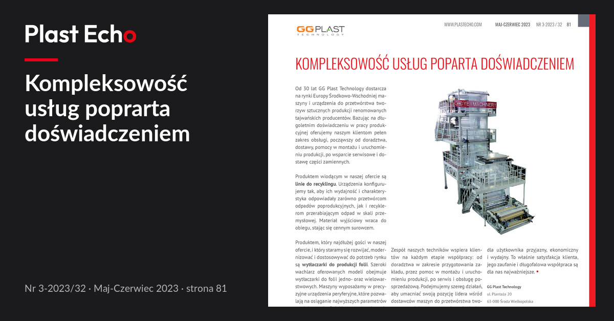 Kompleksowość usług poprarta doświadczeniem | Plast Echo 3-2023/32, Maj-Czerwiec 2023, s. 81
