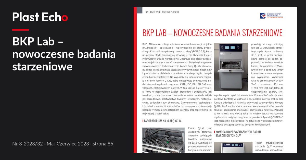 BKP Lab – nowoczesne badania starzeniowe | Plast Echo 3-2023/32, Maj-Czerwiec 2023, s. 86