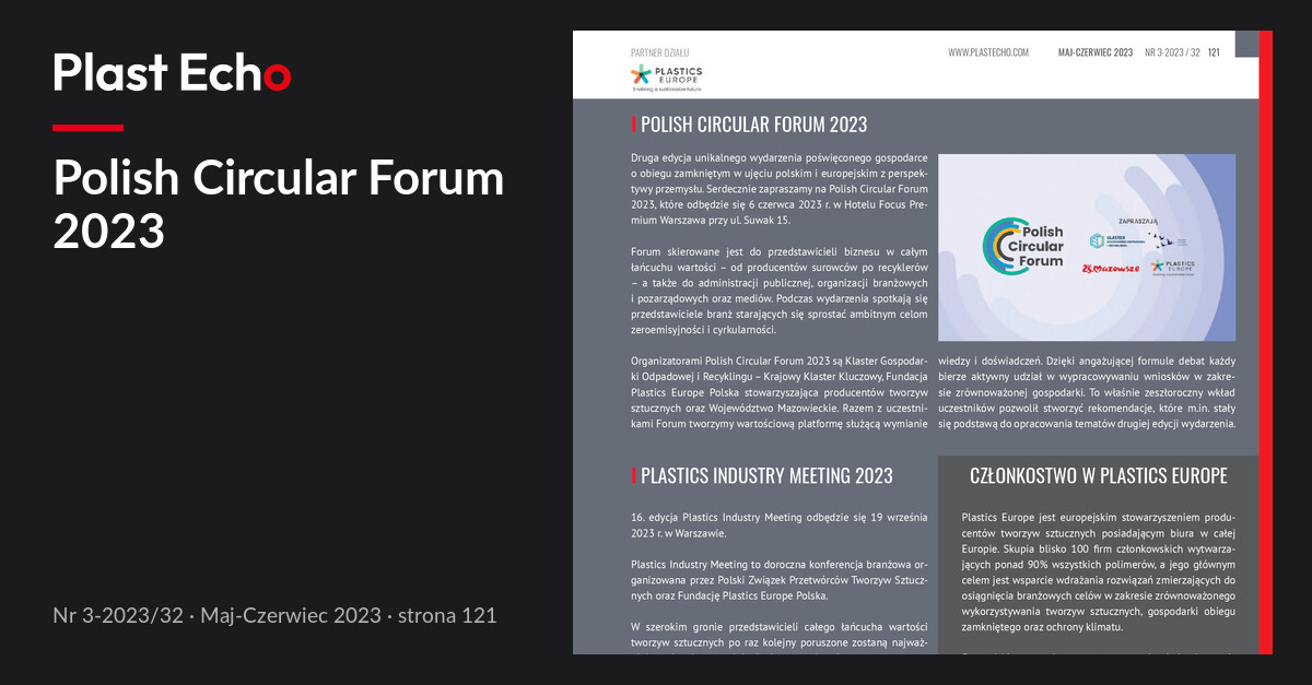 Polish Circular Forum 2023 | Plast Echo 3-2023/32, Maj-Czerwiec 2023, s. 121