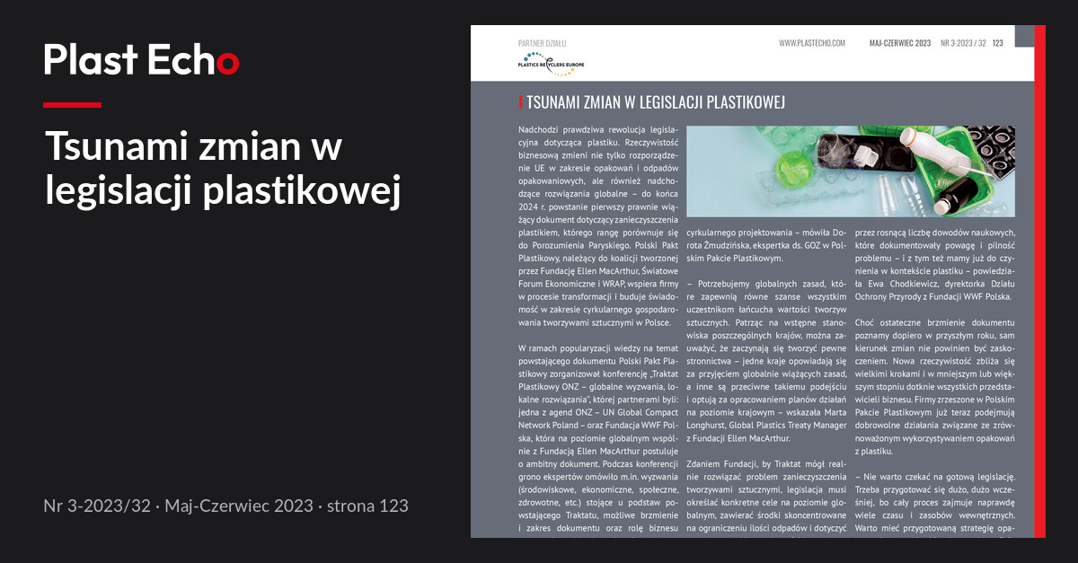 Tsunami zmian w legislacji plastikowej | Plast Echo 3-2023/32, Maj-Czerwiec 2023, s. 123