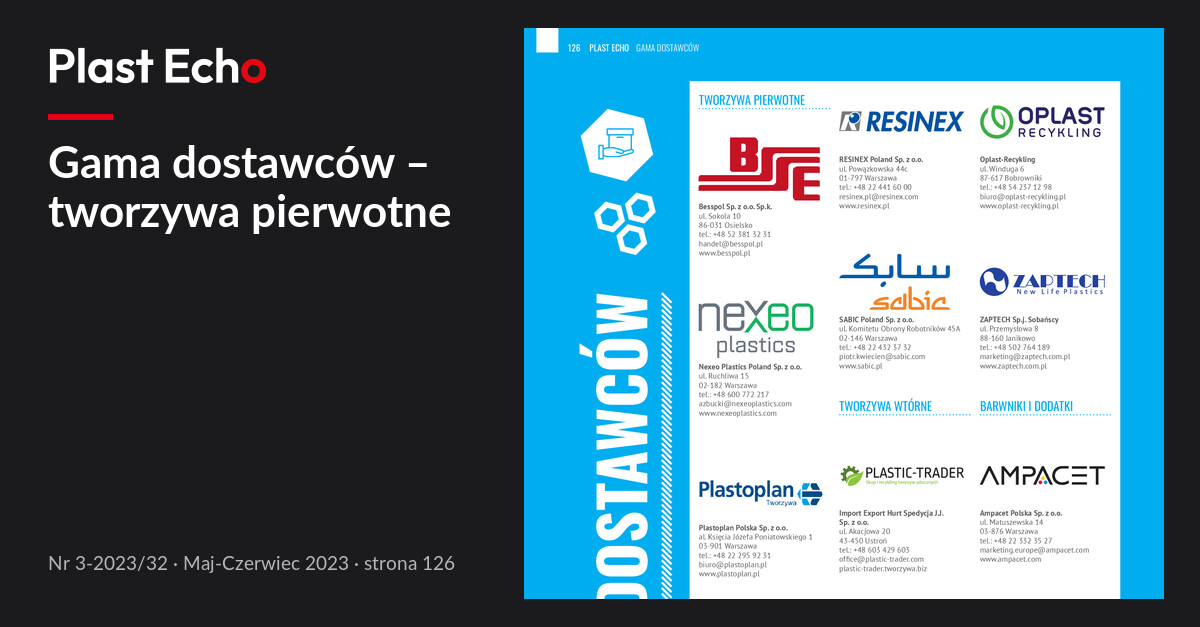 Gama dostawców – tworzywa pierwotne | Plast Echo 3-2023/32, Maj-Czerwiec 2023, s. 126