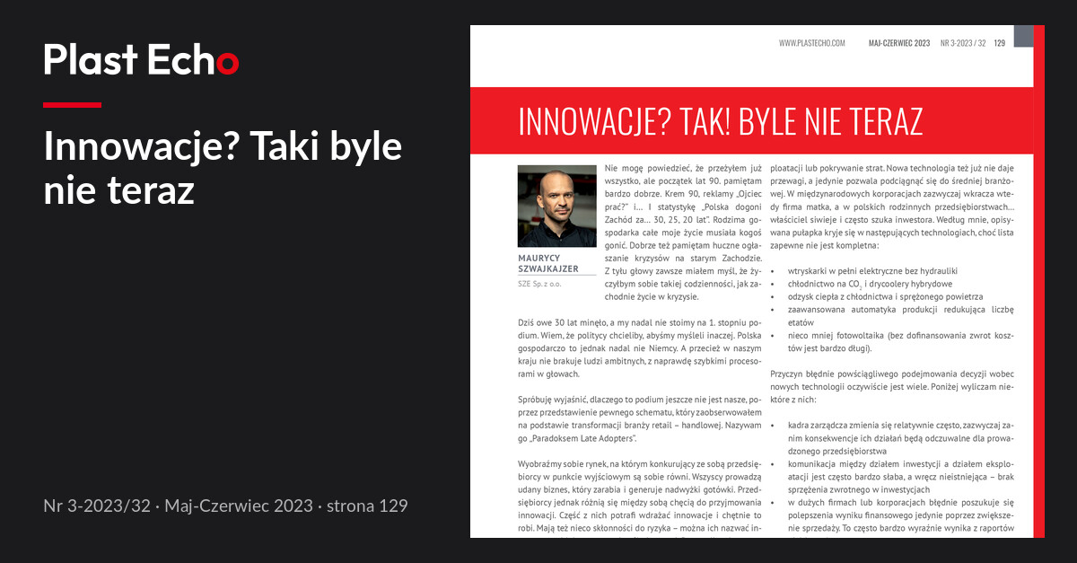 Innowacje? Taki byle nie teraz | Plast Echo 3-2023/32, Maj-Czerwiec 2023, s. 129
