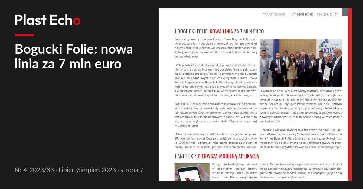 Bogucki Folie: nowa linia za 7 mln euro | Plast Echo 4-2023/33, Lipiec-Sierpień 2023, s. 7