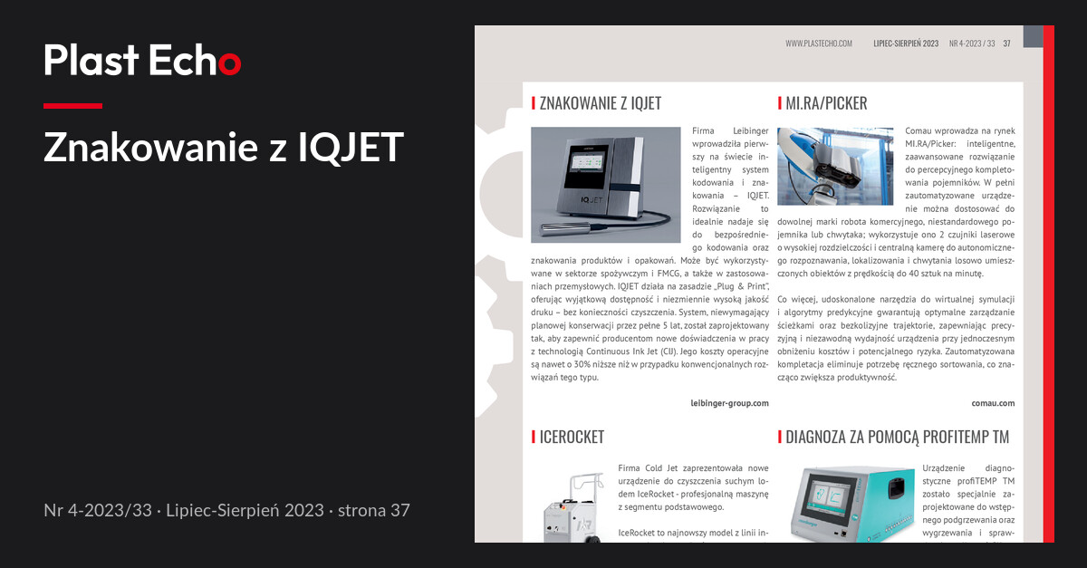 Znakowanie z IQJET | Plast Echo 4-2023/33, Lipiec-Sierpień 2023, s. 37