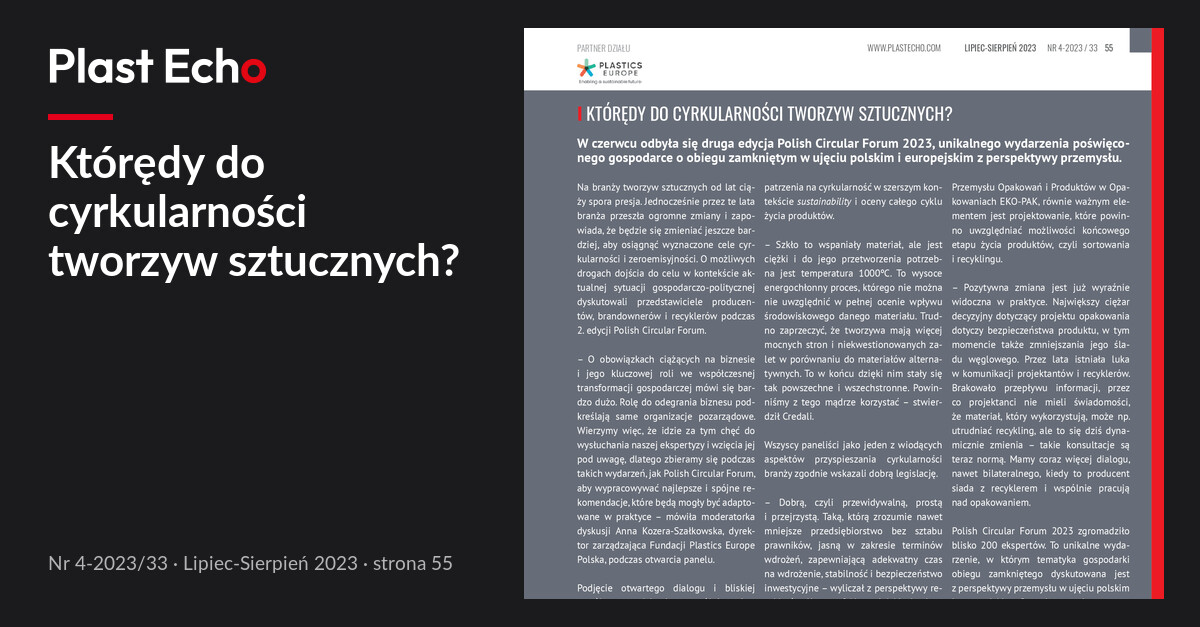 Którędy do cyrkularności tworzyw sztucznych? | Plast Echo 4-2023/33, Lipiec-Sierpień 2023, s. 55