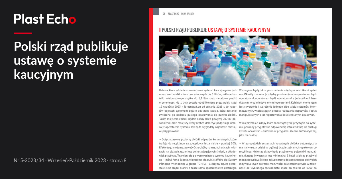 Polski rząd publikuje ustawę o systemie kaucyjnym | Plast Echo 5-2023/34, Wrzesień-Październik 2023, s. 8