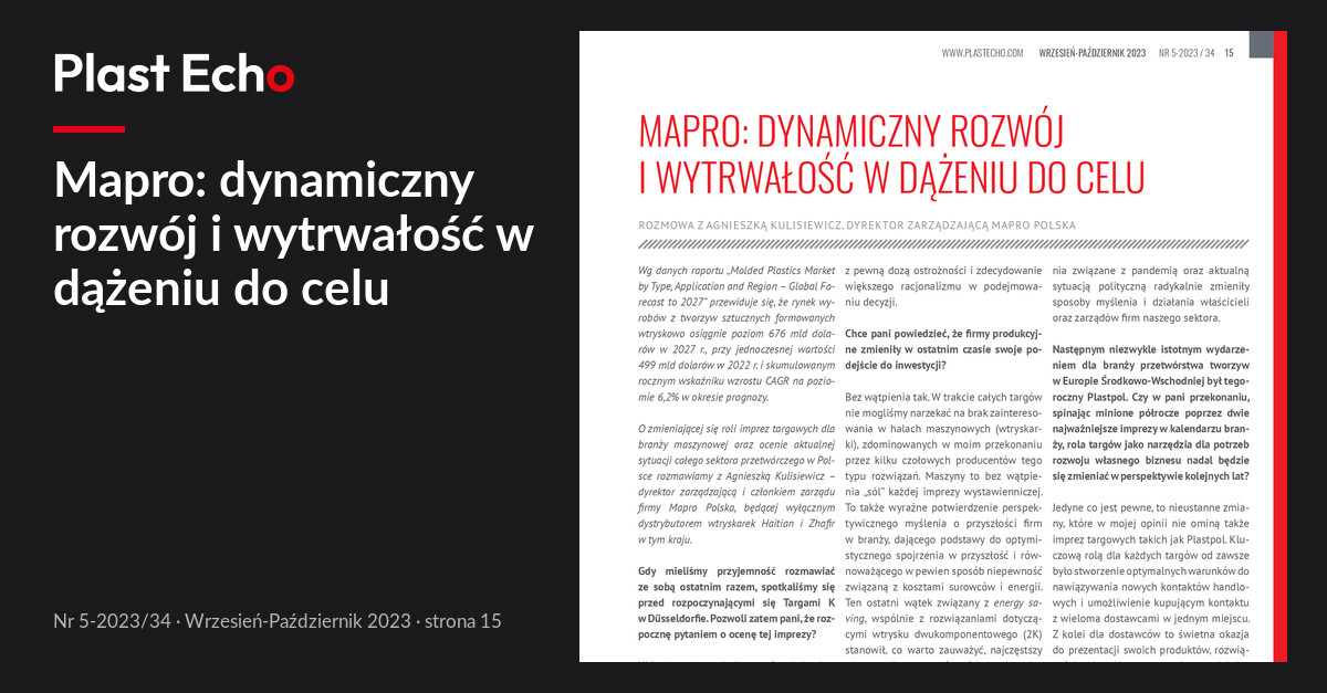 Mapro: dynamiczny rozwój i wytrwałość w dążeniu do celu | Plast Echo 5-2023/34, Wrzesień-Październik 2023, s. 15