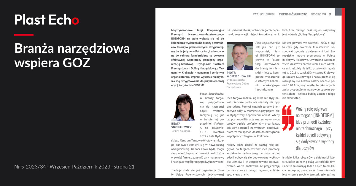 Branża narzędziowa wspiera GOZ | Plast Echo 5-2023/34, Wrzesień-Październik 2023, s. 21