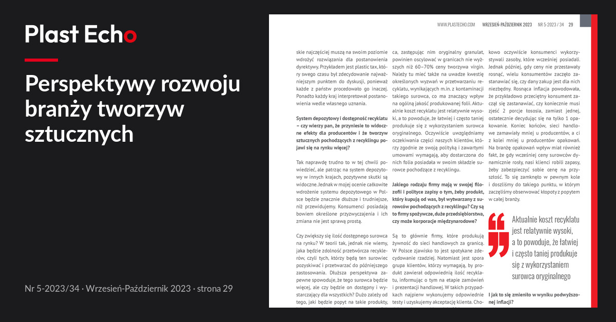 Perspektywy rozwoju branży tworzyw sztucznych | Plast Echo 5-2023/34, Wrzesień-Październik 2023, s. 29