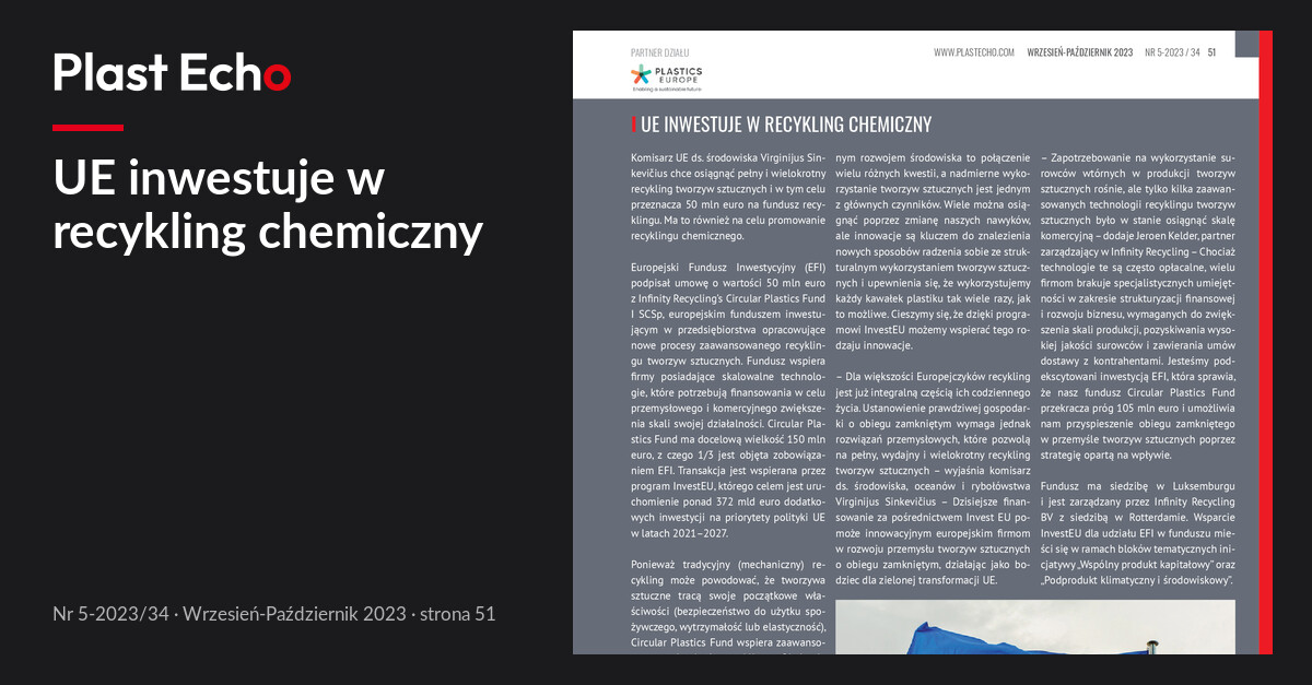 UE inwestuje w recykling chemiczny | Plast Echo 5-2023/34, Wrzesień-Październik 2023, s. 51