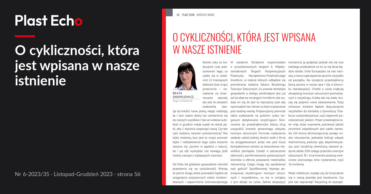 O cykliczności, która jest wpisana w nasze istnienie | Plast Echo 6-2023/35, Listopad-Grudzień 2023, s. 56