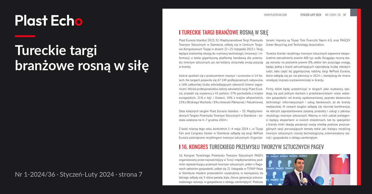 Tureckie targi branżowe rosną w siłę | Plast Echo 1-2024/36, Styczeń-Luty 2024, s. 7