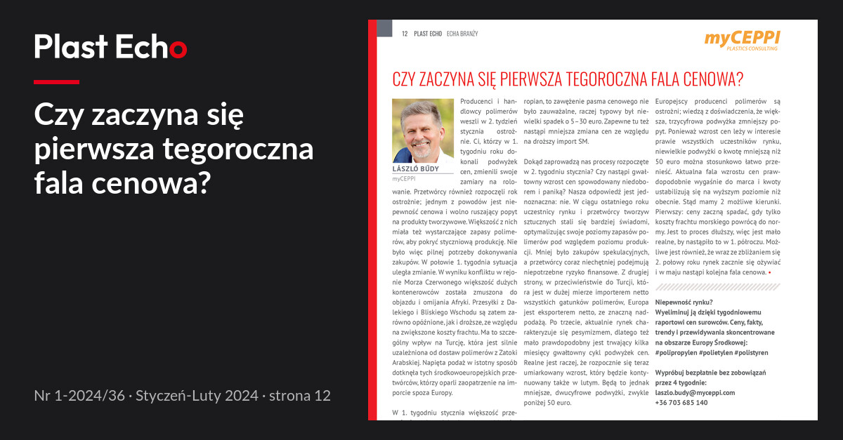 Czy zaczyna się pierwsza tegoroczna fala cenowa? | Plast Echo 1-2024/36, Styczeń-Luty 2024, s. 12