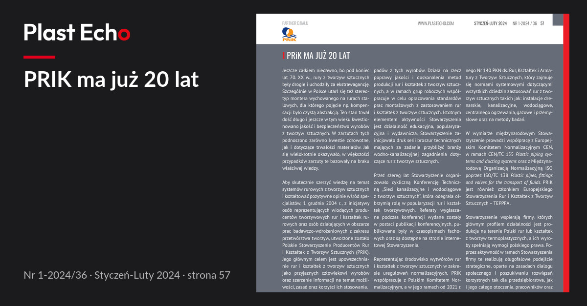 PRIK ma już 20 lat | Plast Echo 1-2024/36, Styczeń-Luty 2024, s. 57