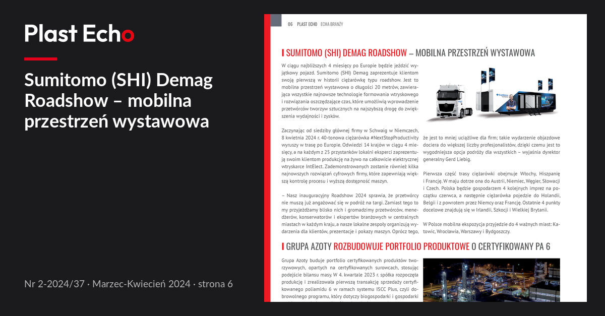 Sumitomo (SHI) Demag Roadshow – mobilna przestrzeń wystawowa | Plast Echo 2-2024/37, Marzec-Kwiecień 2024, s. 6
