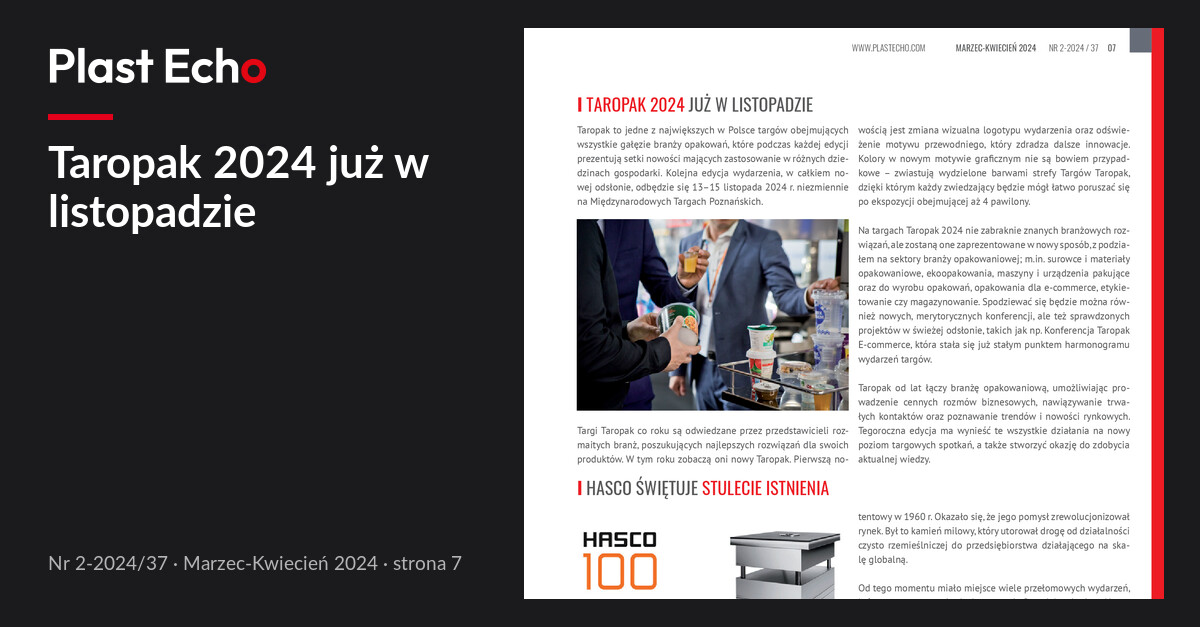 Taropak 2024 już w listopadzie | Plast Echo 2-2024/37, Marzec-Kwiecień 2024, s. 7