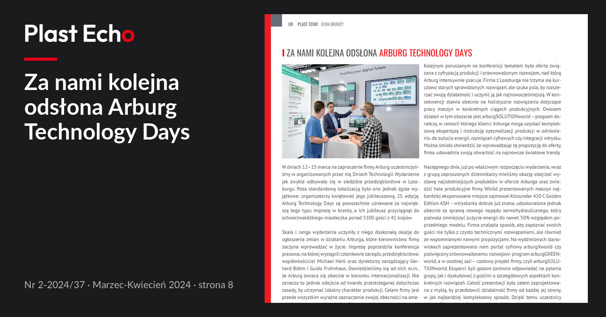 Za nami kolejna odsłona Arburg Technology Days | Plast Echo 2-2024/37, Marzec-Kwiecień 2024, s. 8